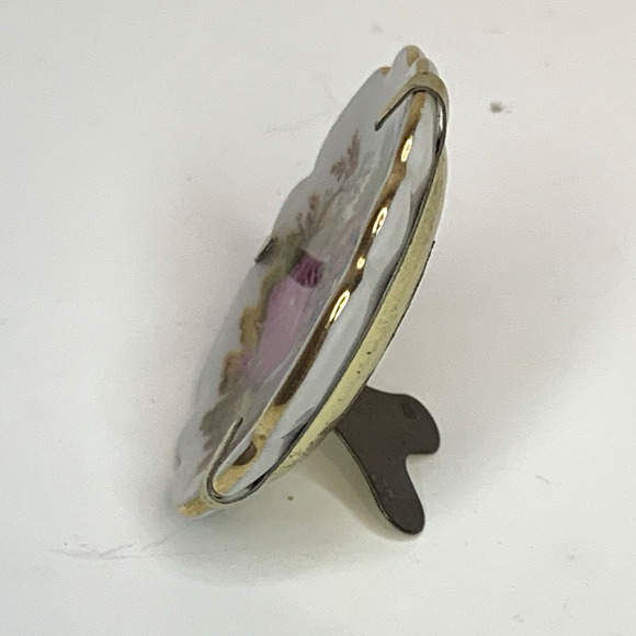 Vintage Limoges Fragonard Courting Couple Miniature Plate Stand Gold Pink - Picture 3 of 9